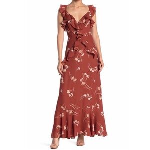 Astr Floral Ruffle Maxi Dress in Terracotta